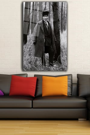 Mustafa Kemal Atatürk Cam Tablo, Siyah Beyaz, Ev, Ofis ve Okul Duvar Dekoru, Hediyelik, Büyük Tablo