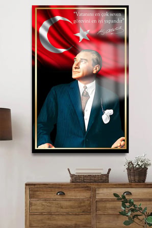 ULTRA YÜKSEK ÇÖZÜNÜRLÜKLÜ ATATÜRK TABLOSU 4MM KIRILMAZ CAM TABLO EV, SALON, HEDİYESİ