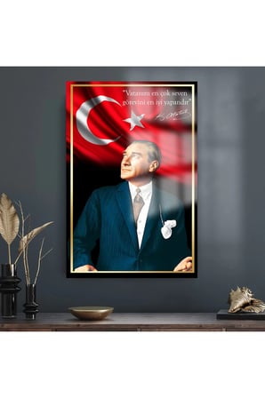ULTRA YÜKSEK ÇÖZÜNÜRLÜKLÜ ATATÜRK TABLOSU 4MM KIRILMAZ CAM TABLO EV, SALON, HEDİYESİ