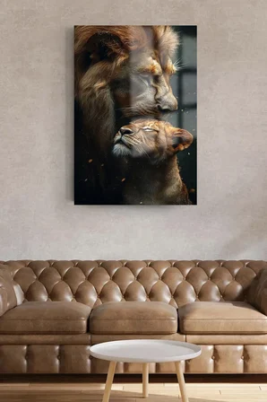 SEVGİLİ ASLANLAR ASLAN AİLESİ TABLOSU EV HEDİYESİ KIRILMAZ LÜKS MODERN CAM TABLO