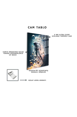 Space/Uzay Yapay Zeka Özel Tasarım Cam Tablo Ofis, Mutfak Çocuk Odası, Salon 65