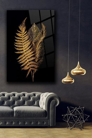 Gold Yapraklar Cam Tablo | Hediyelik, Dekoratif, Ofis, Mutfak