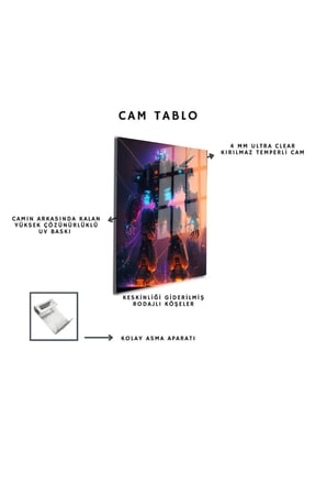 Space/Uzay Yapay Zeka Özel Tasarım Cam Tablo Ofis, Mutfak Çocuk Odası, Salon 10