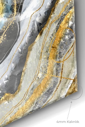 Gold Detaylı Mermer | Soyut Temalı Cam Tablo | 50x70 Cm