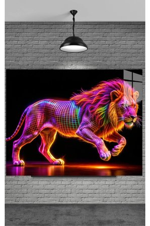 Neon Aslan Cam Tablo Ev Dekorasyon,balkon Dekorasyonu,dekoratif,duvar Tablo,mutfak Tablo