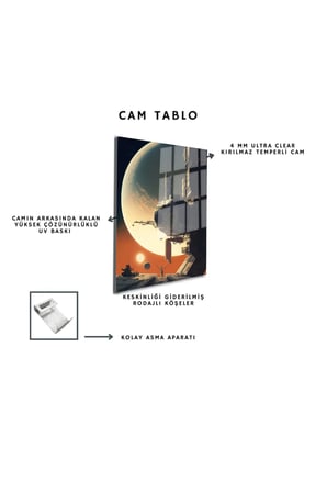 Space/Uzay Yapay Zeka Özel Tasarım Cam Tablo Ofis, Mutfak Çocuk Odası, Salon 75