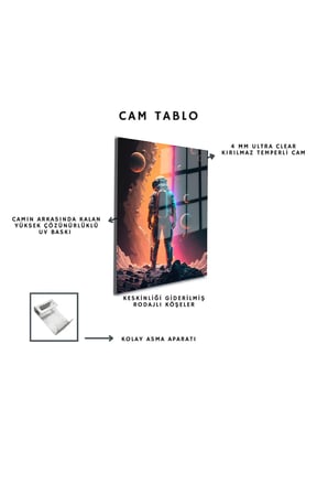 Space/Uzay Yapay Zeka Özel Tasarım Cam Tablo Ofis, Mutfak Çocuk Odası, Salon 84