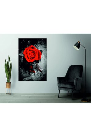 MUHTEŞEM SİYAHLAR İÇİNDE KIRMIZI GÜL TEMPERLİ CAM ÜZERİNE TABLO SEVGİLİNİZE YILBAŞI HEDİYE