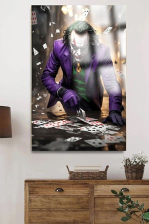 JOKER HARİKA KARTLI TASARIM KIRILMAZ LÜKS CAM TABLO ULTRA CANLI RENKLER EV, İŞ YERİ, OFİS HEDİYESİ