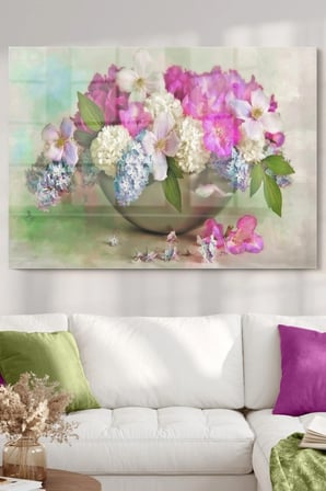 Vazo Ve Çiçek | Çiçek Temalı Cam Tablo | Dekoratif Cam Tablo | 50x70 Cm