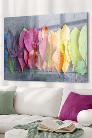 Renkli Yapraklar |çiçekler Temalı Temalı Modern Uv Dijital Baskı Dekoratif Cam Tablo | 50x70 Cm
