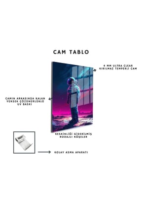 Space/Uzay Yapay Zeka Özel Tasarım Cam Tablo Ofis, Mutfak Çocuk Odası, Salon 24