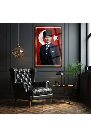 ATATÜRK KIRILMAZ LÜKS CAM TABLO OFİS İÇİN OFİS HEDİYESİ İŞ YERİ HEDİYELİK TABLO