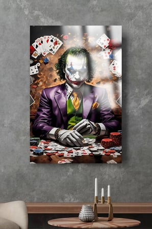 JOKER HARİKA KARTLI TASARIM KIRILMAZ LÜKS CAM TABLO ULTRA CANLI RENKLER EV, İŞ YERİ, OFİS HEDİYESİ