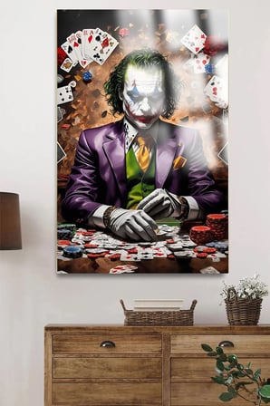 JOKER HARİKA KARTLI TASARIM KIRILMAZ LÜKS CAM TABLO ULTRA CANLI RENKLER EV, İŞ YERİ, OFİS HEDİYESİ