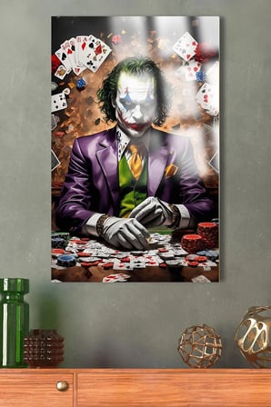 JOKER HARİKA KARTLI TASARIM KIRILMAZ LÜKS CAM TABLO ULTRA CANLI RENKLER EV, İŞ YERİ, OFİS HEDİYESİ