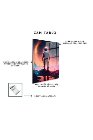 Space/Uzay Yapay Zeka Özel Tasarım Cam Tablo Ofis, Mutfak Çocuk Odası, Salon 31