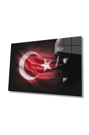 Mustafa Kemal Atatürk Türk Bayrağı Cam Tablo, Darbelere Dayanıklı Kırılmaz Temperli