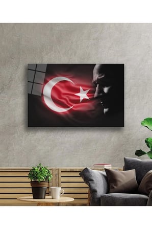 Mustafa Kemal Atatürk Türk Bayrağı Cam Tablo, Darbelere Dayanıklı Kırılmaz Temperli