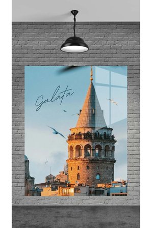 MUHTEŞEM GALATA KULESİ DEKORATİF TEMPERLİ CAM ÜZERİNE TABLO SEVGİLİNİZE YILBAŞI HEDİYE
