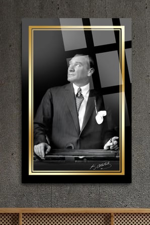 ATATÜRK KIRILMAZ LÜKS CAM TABLO EV OFİS İŞ YERİ HEDİRYESİ TEMPERLİ CAM TABLO