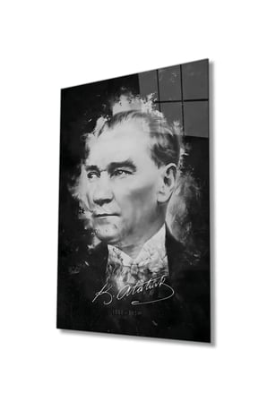 İmzalı Mustafa Kemal Atatürk Portresi Cam Tablo, Darbelere Dayanıklı Kırılmaz Temperli