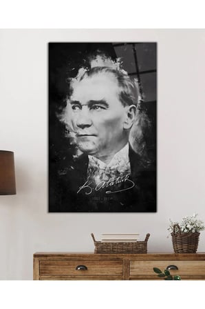 İmzalı Mustafa Kemal Atatürk Portresi Cam Tablo, Darbelere Dayanıklı Kırılmaz Temperli