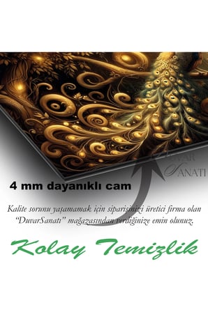 Tavus Kuşu Modern Cam Tablo Ev Ofis Salon Hediyelik Soyut Büyük Tablo