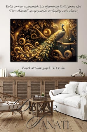 Tavus Kuşu Modern Cam Tablo Ev Ofis Salon Hediyelik Soyut Büyük Tablo