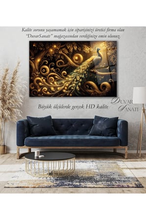 Tavus Kuşu Modern Cam Tablo Ev Ofis Salon Hediyelik Soyut Büyük Tablo