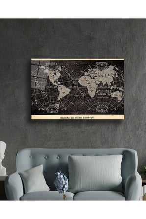 Eskitme Soyut Dünya Haritası Cam Tablo, Temperli ve Rodajlı Dayanıklı  Cam