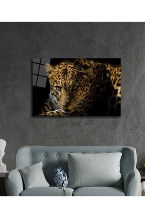 Leopar Hayvan Portresi Cam Tablo, Darbelere Dayanıklı Kırılmaz Temperli
