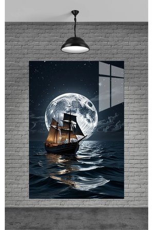Gemi Ve Dolunay Cam Tablo Ev Dekorasyon,balkon Dekorasyonu,dekoratif,duvar Tablo,mutfak Tablo