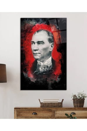 İmzalı Mustafa Kemal Atatürk Portresi Cam Tablo, Darbelere Dayanıklı Kırılmaz Temperli