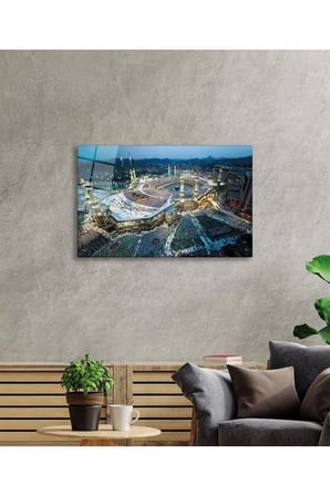 Kabe Manzarası Kutsal Topraklar Dini İslami Cam Tablo, Temperli ve Rodajlı Dayanıklı  Cam