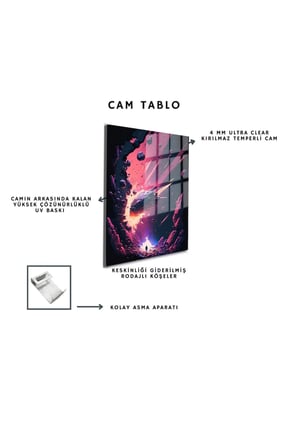 Space/Uzay Yapay Zeka Özel Tasarım Cam Tablo Ofis, Mutfak Çocuk Odası, Salon 48