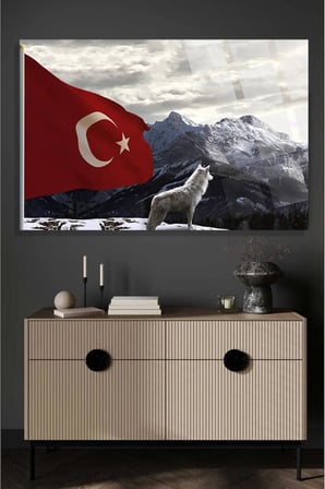 Kurt Türkçülük Ülkücülük 4mm Kırılmaz Temperli Yüksek Çözünürlüklü Cam Tablo