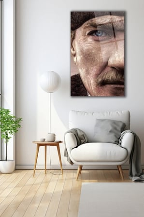 Mustafa Kemal Atatürk Portresi Cam Tablo, Ev, Ofis ve Okul Duvar Dekoru, Hediyelik, Büyük Tablo