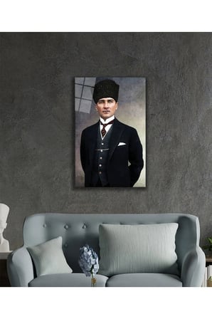 Mustafa Kemal Atatürk Portresi Cam Tablo, Darbelere Dayanıklı Kırılmaz Temperli
