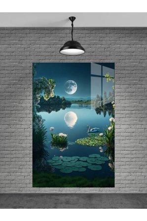 Göl Ve Dolunay Cam Tablo Ev Dekorasyon,balkon Dekorasyonu,dekoratif,duvar Tablo,mutfak Tablo