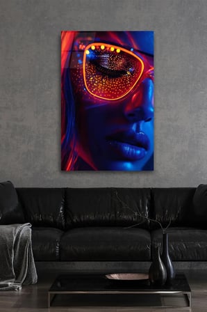 NEON RENKLERLE KADIN YÜZÜ GÖRSELİ KIRILMAZ LÜKS CAM TABLO EV İŞ YERİ OFİS HEDİYESİ