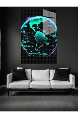 Neon Dünya Cam Tablo Ev Dekorasyon,balkon Dekorasyonu,dekoratif,duvar Tablo,mutfak Tablo