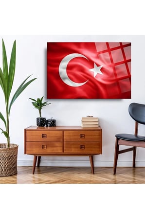 Türk Bayrağı 3 Ev Ofis Okul İçin 4mm Kırılmaz Temperli Yüksek Çözünürlüklü Cam Tablo