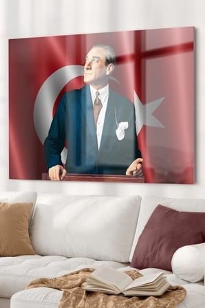 Türk Bayrağı Ve Atatürk | Atatürk Temalı Cam Tablo | Hediyelik, Dekoratif, Ofis, Mutfak