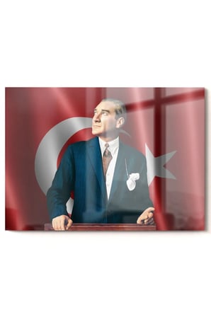 Türk Bayrağı Ve Atatürk | Atatürk Temalı Cam Tablo | Hediyelik, Dekoratif, Ofis, Mutfak