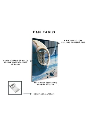 Space/Uzay Yapay Zeka Özel Tasarım Cam Tablo Ofis, Mutfak Çocuk Odası, Salon 204