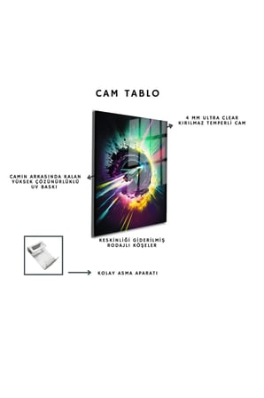 Space/Uzay Yapay Zeka Özel Tasarım Cam Tablo Ofis, Mutfak Çocuk Odası, Salon 122
