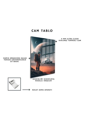 Space/Uzay Yapay Zeka Özel Tasarım Cam Tablo Ofis, Mutfak Çocuk Odası, Salon 128