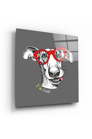 Gözlüklü Köpek Cam Tablo No:2049 | Hediyelik, Dekoratif, Ofis, Mutfak