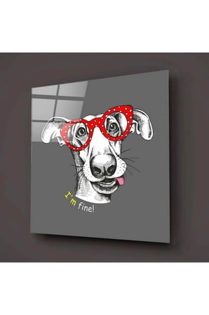 Gözlüklü Köpek Cam Tablo No:2049 | Hediyelik, Dekoratif, Ofis, Mutfak